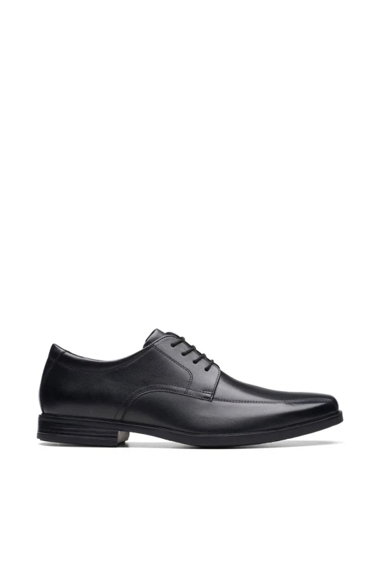 Image of Clarks Howard Over Black Leather Derby Shoes Black