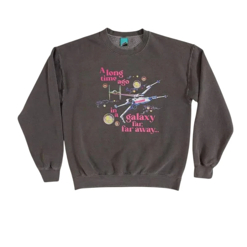 Image of Star Wars Mens A Long Time Ago In A Galaxy Far Far Away Vintage Washed Sweatshirt in Dark Grey Size: Large Dark Grey Male L
