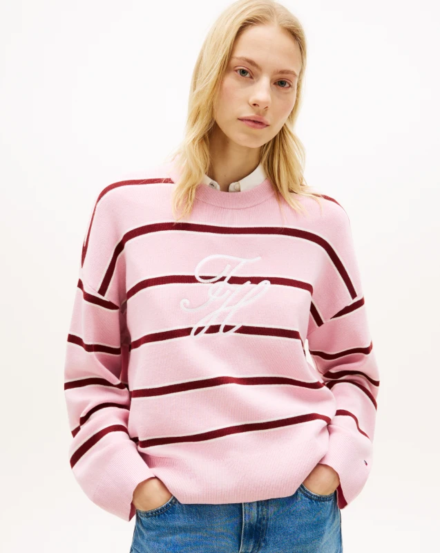 Image of Tommy Hilfiger Graphic Sweater Pink Stripe - Tommy Hilfiger - Size: XS Pink Stripe Female XS ZD67606