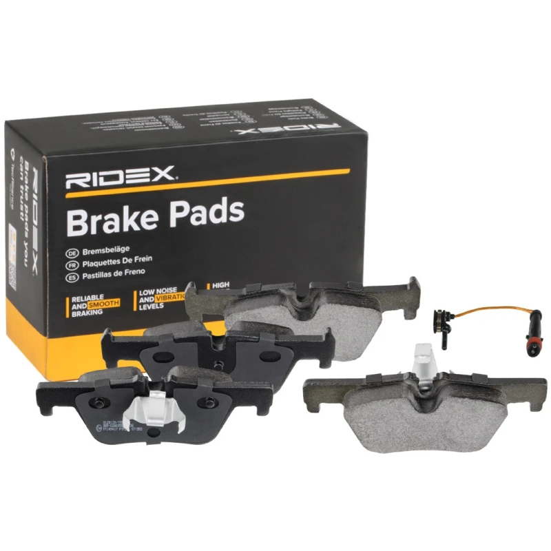 Image of RIDEX 402B1781 Brake pad set Rear Axle, prepared for wear warning indicator, with brake caliper screws Brake Pad Set,disc brake (402)