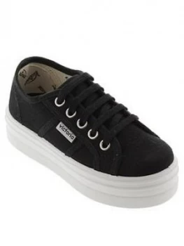 Image of Victoria Lace Up Platform Cotton Canvas Plimsoll - Black