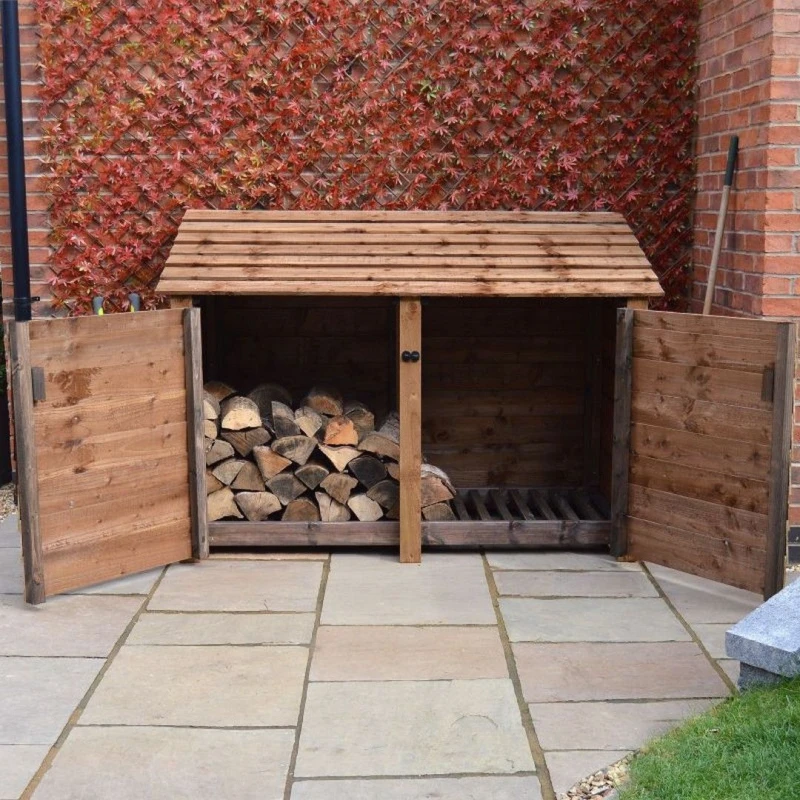 Image of Rutland County Garden Furniture Ltd Hambleton 4ft Log Store with Doors, L80 x W180 x H128 cm, Rustic Brown Brown Unisex