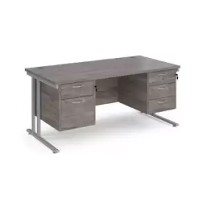 image of Maestro 25 straight desk 1600mm x 800mm with 2 and 3 drawer pedestals - silver cantilever leg frame and grey oak top