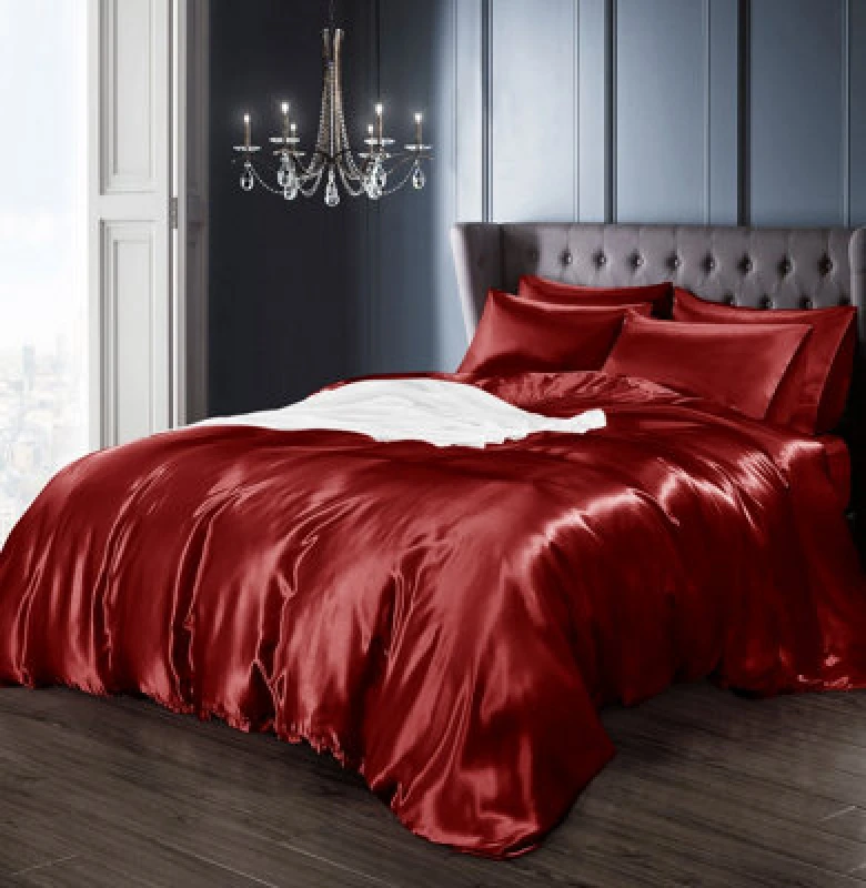 Image of Intimates Red Satin Complete Bedding Set Duvet Cover And Pillowcase Set Single