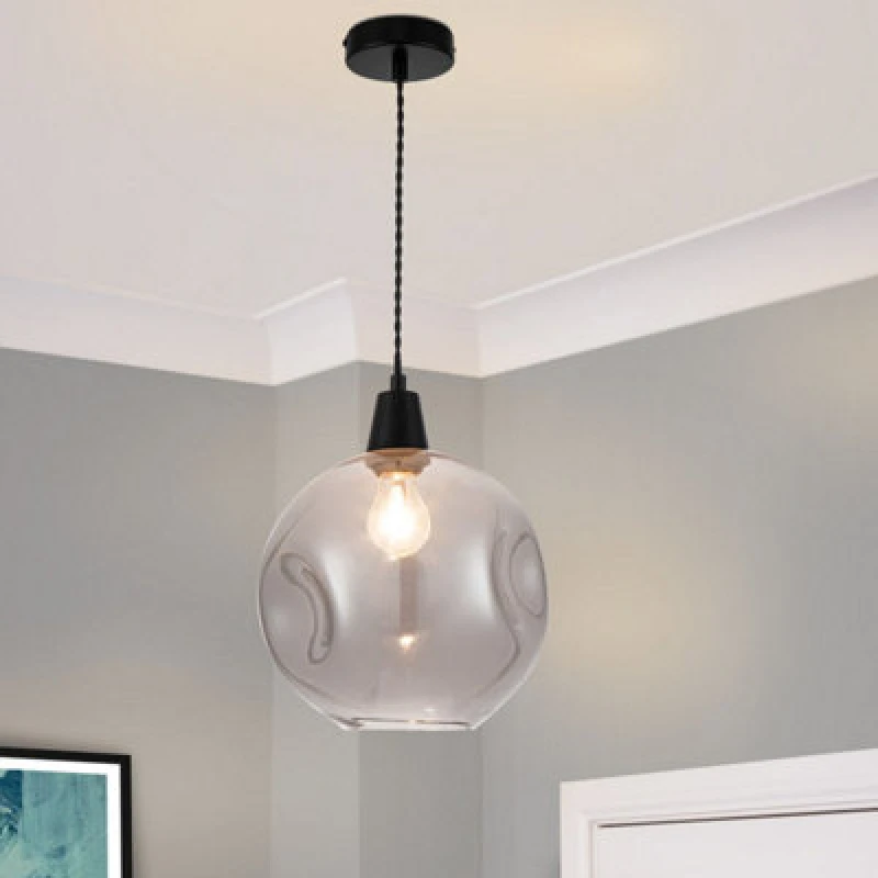 Image of Cosylyte Millfield Modern Smoky Dimple Glass Pendant Light - Matt Black Base