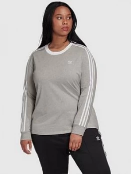 Image of Adidas Originals 3 Stripe Long Sleeve T-Shirt (Curve) - Grey