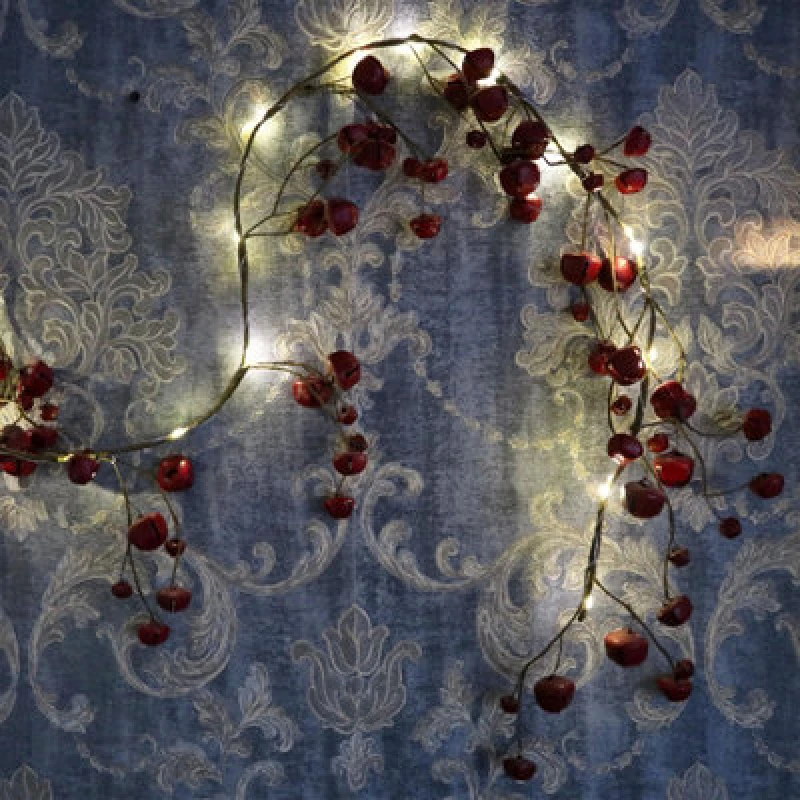 Image of Shatchi 150cm Pre-Lit Hanging Garland Decorations Red Bells with 20 Warm White LEDs Christmas Home Wall Door Red