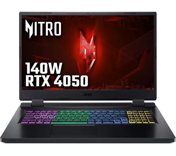 Image of Acer Nitro 5 AN517-55-74P6 17.3" Gaming Laptop - Intel Core i7, RTX 4050, 1TB SSD, Black
