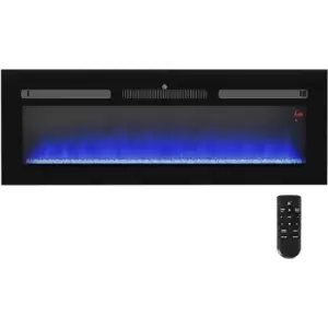 image of HOMCOM 127cm Electric Fireplace Recessed and Wall Mounted Electric Fire Black - Black