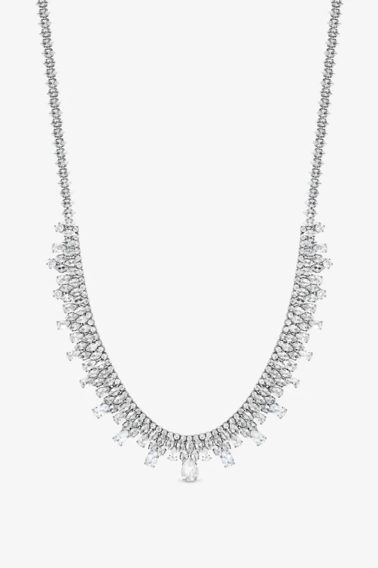 Image of Jon Richard Womens Rhodium Plated & Cubic Zirconia Peardrop Collar Necklace in Silver Silver Female One Size