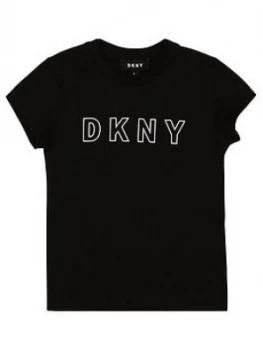 Image of DKNY Girls Short Sleeve Metallic Logo T-Shirt, Black, Size Age: 8 Years, Women