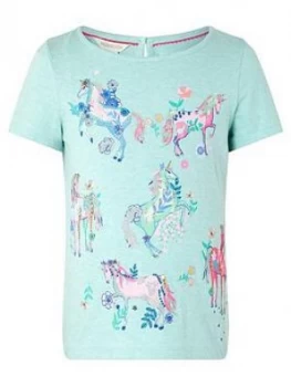 Monsoon Girls S.E.W. Adele Unicorn Top - Aqua, Size Age: 12-13 Years, Women