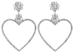 image of Lipsy Silver Coloured Crystal Heart Drop Earrings