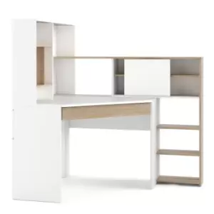 Image of Function Plus Corner Desk With Mult-Functional Unit In White And Oak Effect