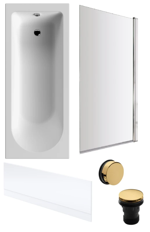 Image of Balterley Round 1700x700 Bath Set - Front Panel, Brass Screen & Brass Waste in White White Unisex