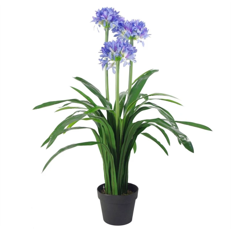 Image of Leaf Premium Artificial Agapanthus - 90cm Blue Flower with Pot