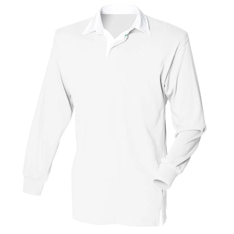 Image of Front Row Long Sleeve Classic Rugby Polo Shirt in White Size: Small White Unisex S