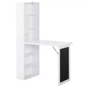 Image of HOMCOM Fold-out Convertible Writing Desk Wall Mount Cabinet with Blackboard and Side Shelf Multi-Function Home Office Workstation, White