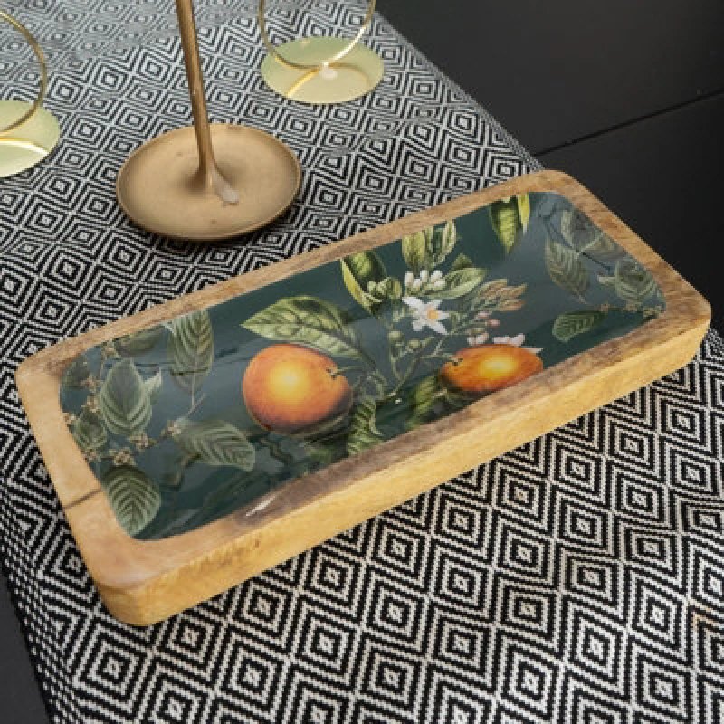 Image of Candelight 30.5Cm Rectangular Dish With Enamel Inlay Orange Blossom - Green 695492