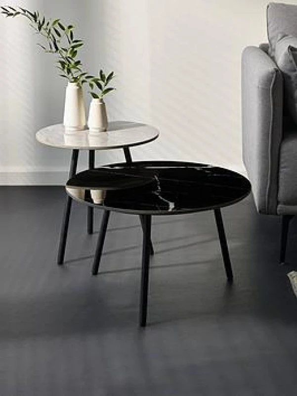 Image of SO'HOME Caius Round Marble Side Tables (Set of 2) black/grey ONE SIZE