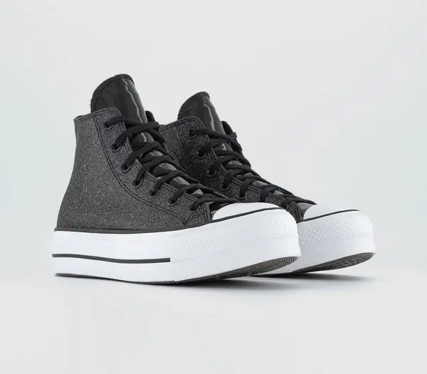 image of Converse All Star Lift Hi Platform Ttrainers Black White Glitter, 4