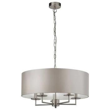 Image of Searchlight Lighting - Searchlight KNIGHTSBRIDGE - Satin Silver Ceiling Pendant 5 Light with Silver Faux Silk Shade