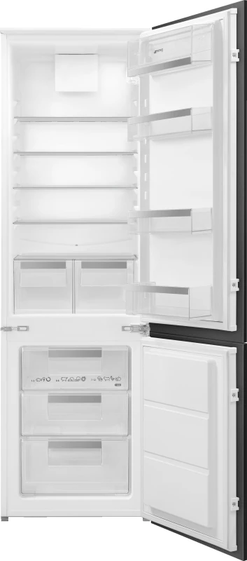 Image of Smeg UKC81721E 178cm 70/30 Integrated Fridge Freezer with Sliding Door Hinge - White - E Rated