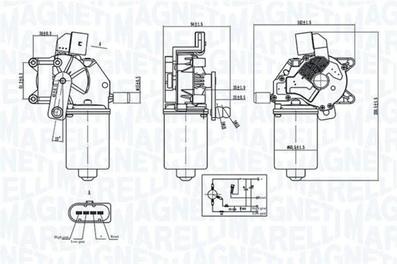 Image of MAGNETI MARELLI Wiper motor MAGNETI MARELLI 064376600010