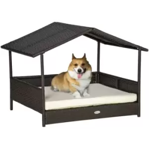 Image of PawHut Wicker Dog House, Rattan Pet Bed with Soft Cushion, Cat Basket - Cream - Cream