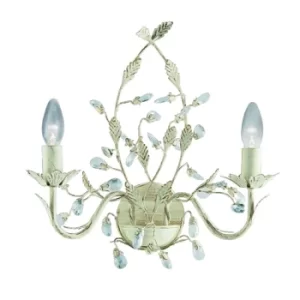 Image of Almandite 2 Light Indoor Candle Wall Light Gold, Cream with Crystals Floral Leaves Design, E14