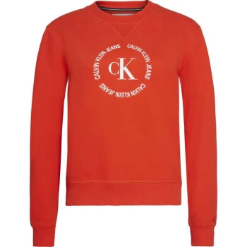 Image of Calvin Klein Jeans Round Logo Crew Sweatshirt - Fiery Red