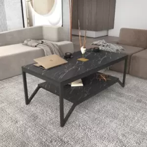 Image of Flora Modern Coffee Table, Living Room Table, Large Storage Space, Tea Table,Accent Table, industrial Design-Black Marble Pattern And Black