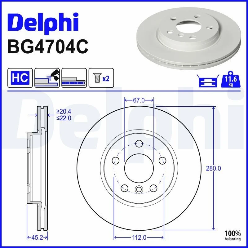 Image of DELPHI Brake disc DELPHI BG4704C
