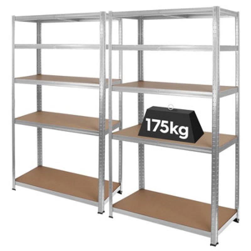 Image of Harbour Housewares 2Pc 5-Tier Steel Garage Shelving Unit - Galvanised Heavy Duty Boltless Assembly, Modular Garage Storage Racking