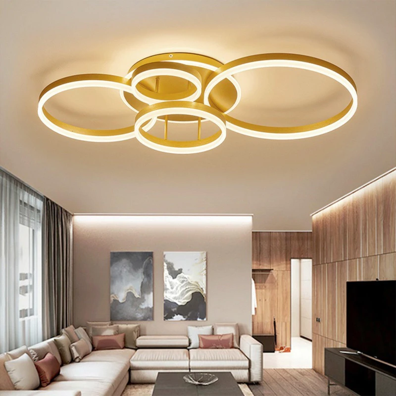 Image of Cottonfy UK 5-Round Overlap Semi-Flush LED Ceiling Light - Gold Gold M
