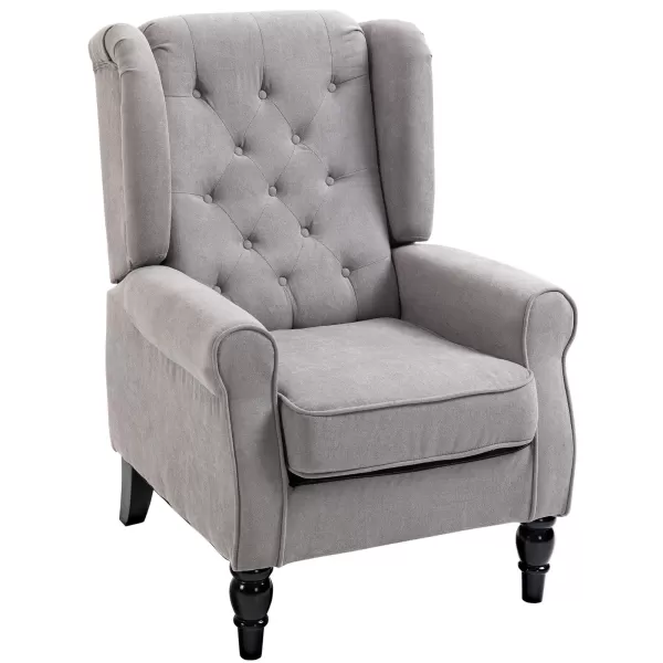 Image of HOMCOM Retro Accent Chair Wingback Armchair with Wood Frame Living Room Grey