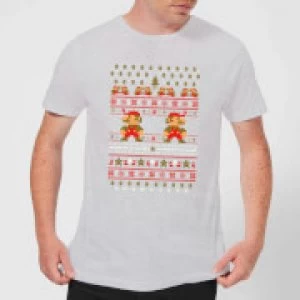 Image of Nintendo Super Mario Mario Ho Ho Ho It's A Me Christmas Grey T-Shirt - L