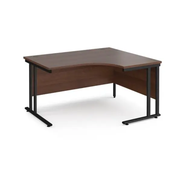 image of Office Desk Right Hand Corner Desk 1400mm Walnut Top With Black Frame 1200mm Depth Maestro 25 MC14ERKW