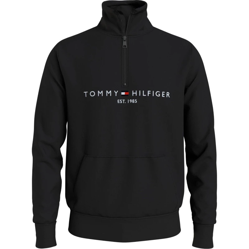 Image of Tommy Hilfiger Logo Mockneck Sweatshirt 1/4 Zip Fleece Tops S Black 55775703350
