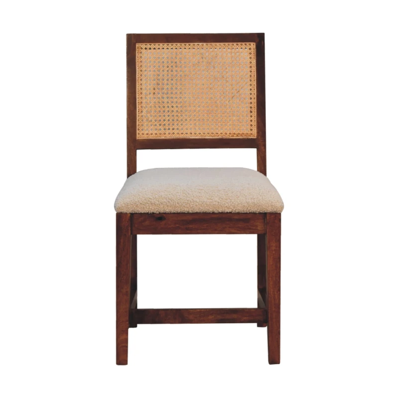 Image of Artisan Furniture Artisan Furniture Solid Wood Cream Boucle Rattan Chair