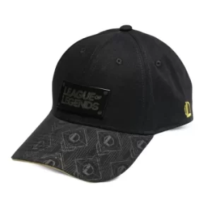 image of LEAGUE OF LEGENDS Logo with Pattern Brim Adjustable Baseball Cap, Black/Yellow (SB112178LOL)