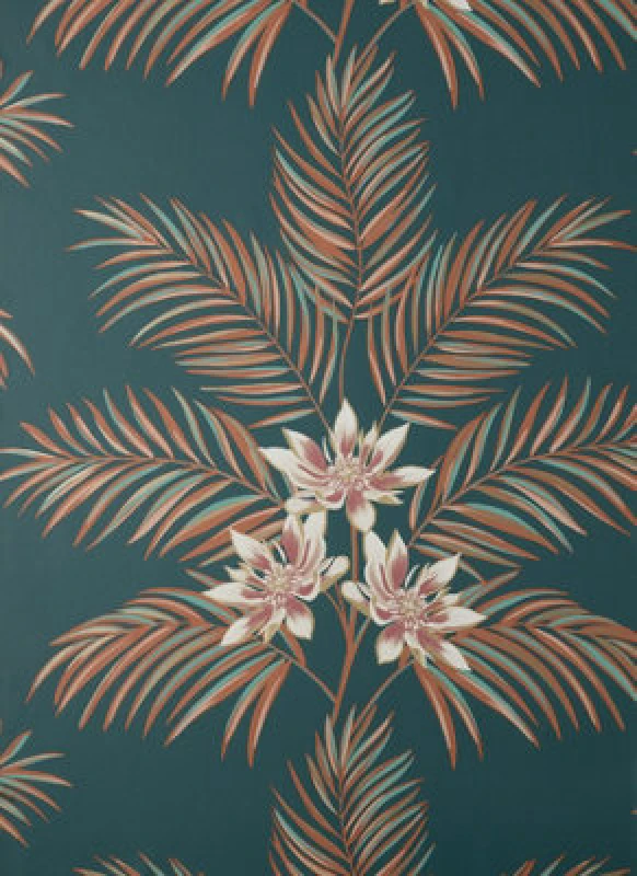 Image of Fine Decor Fine Decor Bali Tropical Floral Teal Peacock Wallpaper Fd43280