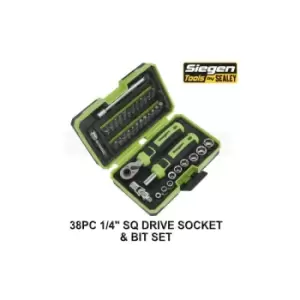 Image of Siegen - by Sealey 38pc 1/4 Sq Drive Socket & Bit Set S01255