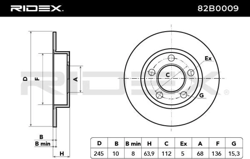 Image of RIDEX 82B0009 Brake disc Rear Axle, solid, Cast Iron, Uncoated, Untreated, without bolts/screws Cast Iron Brake Disc (82)