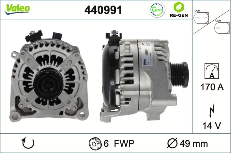 Image of VALEO 440991 Generator VALEO RE-GEN REMANUFACTURED Alternator Charging Current: 170A, Voltage: 14V Alternator (4)