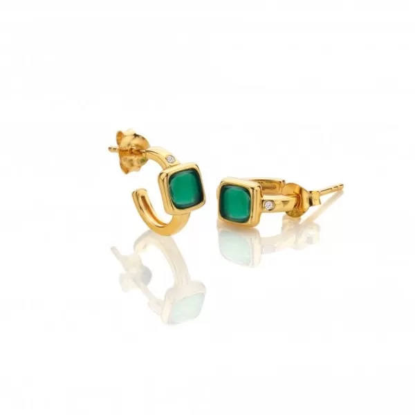 Image of Square Huggie Green Agate Earrings DE768