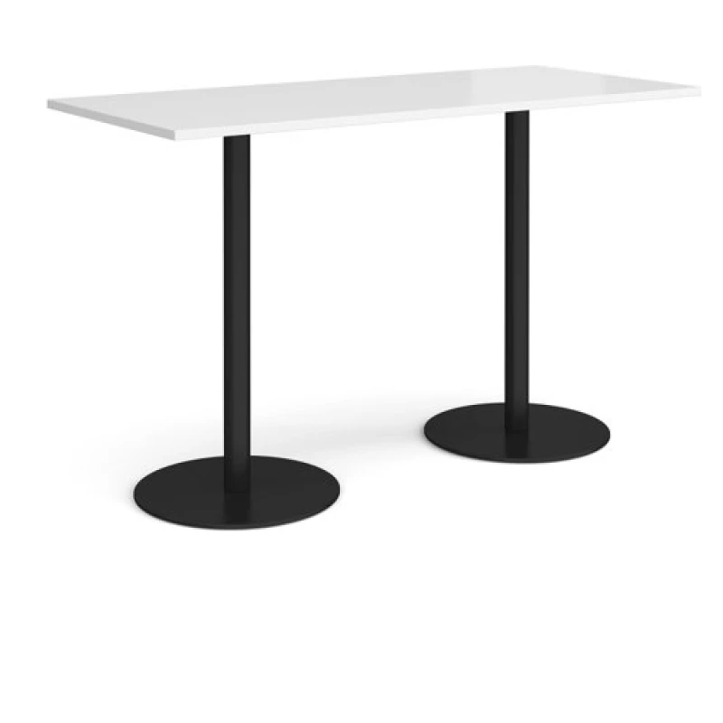 Image of Monza Rectangular Cafe and Bistro Poseur Table with Flat Round Black Base - Top 1800mm x 800mm - White
