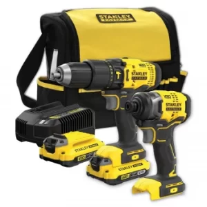 image of STANLEY FATMAX V20 18V Cordless Combi Drill and Impact Driver Kit with Soft Bag (SFMCK465D2S-GB)