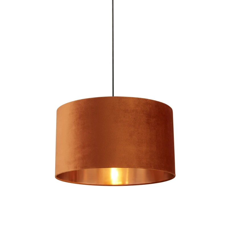 Image of Lighting Collection Burnt Orange VELVET DRUM SHADE & COPPER INNER (D40 Orange unisex One Size