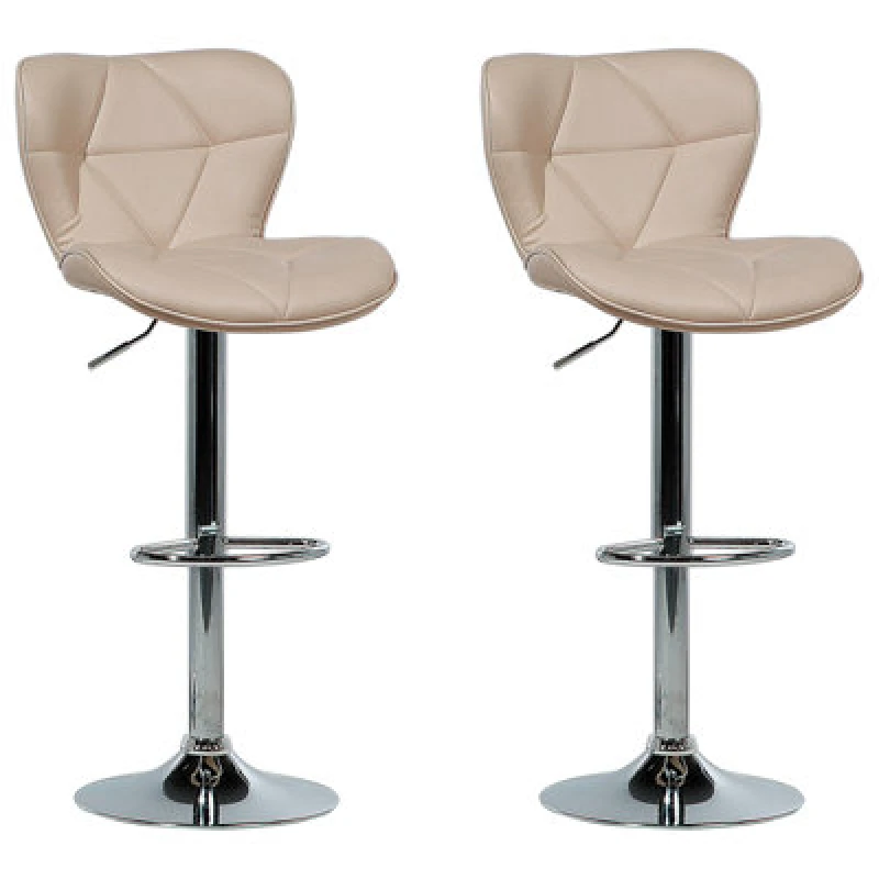 Image of Beliani Set Of 2 Bar Chairs Valetta Faux Leather Swivel Light Beige